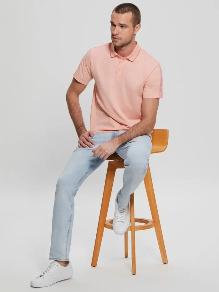Men GUESS Shirts Paul Pique Tape Polo Shirt Blossom Light Pink