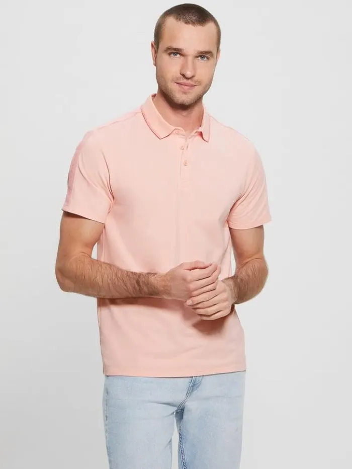 Men GUESS Shirts Paul Pique Tape Polo Shirt Blossom Light Pink