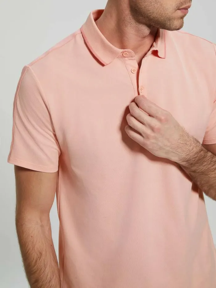 Men GUESS Shirts Paul Pique Tape Polo Shirt Blossom Light Pink