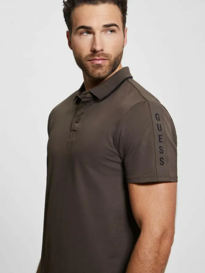 Men GUESS Shirts Paul Pique Tape Polo Shirt Chocolate Brownie