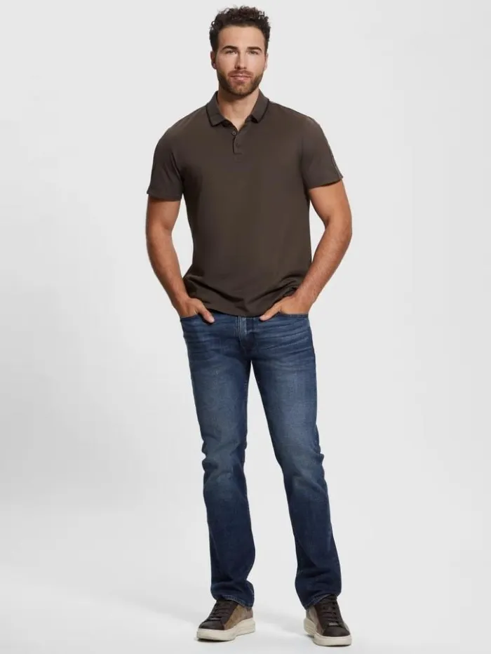 Men GUESS Shirts Paul Pique Tape Polo Shirt Chocolate Brownie