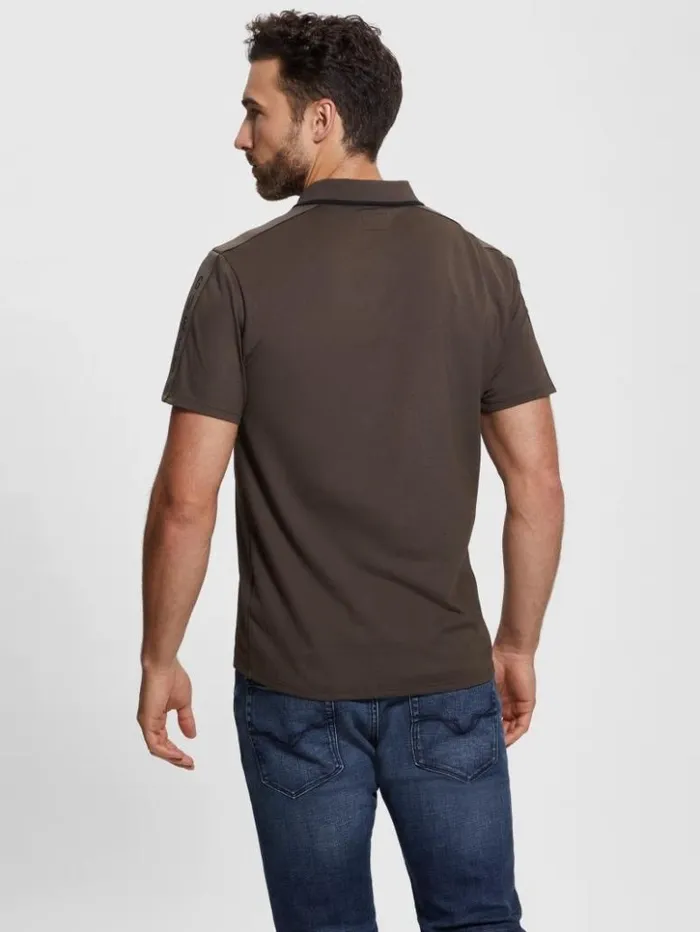 Men GUESS Shirts Paul Pique Tape Polo Shirt Chocolate Brownie