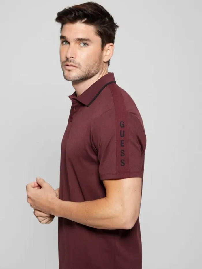Men GUESS Shirts Paul Pique Tape Polo Shirt Red Noir