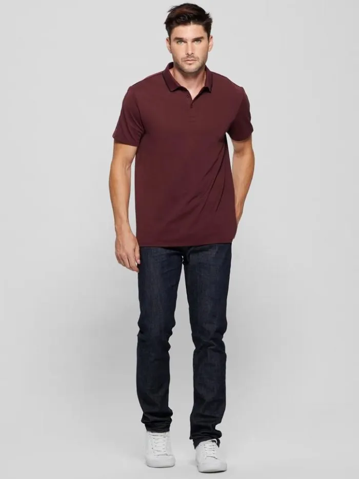 Men GUESS Shirts Paul Pique Tape Polo Shirt Red Noir