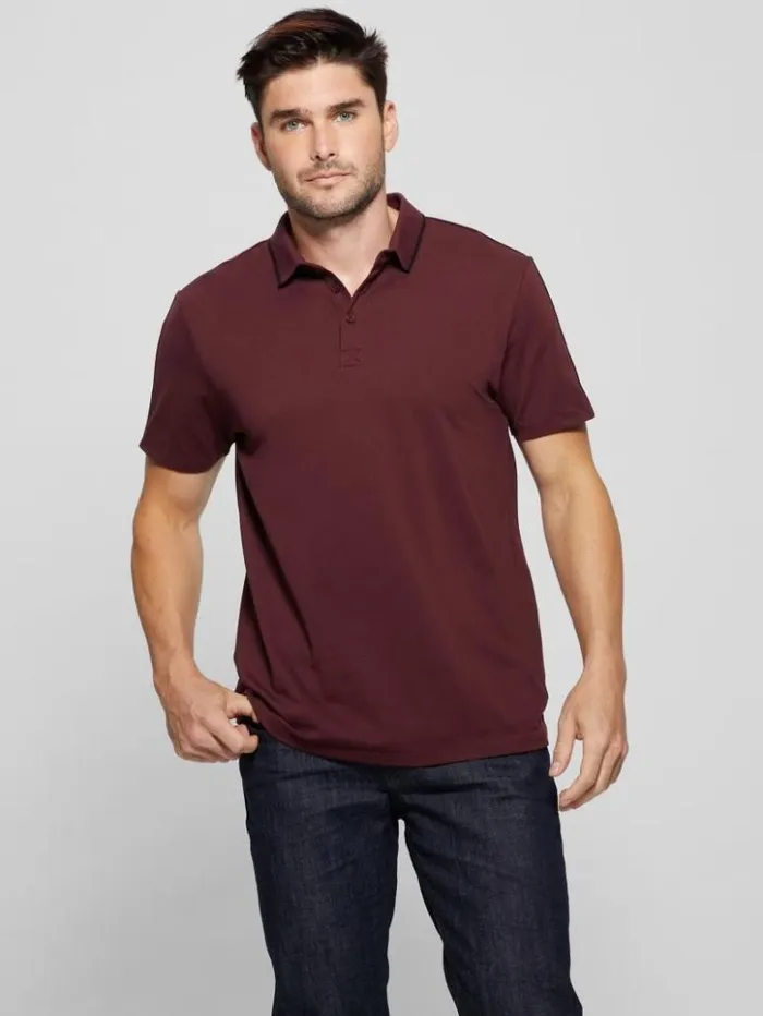 Men GUESS Shirts Paul Pique Tape Polo Shirt Red Noir