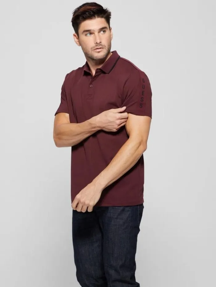 Men GUESS Shirts Paul Pique Tape Polo Shirt Red Noir