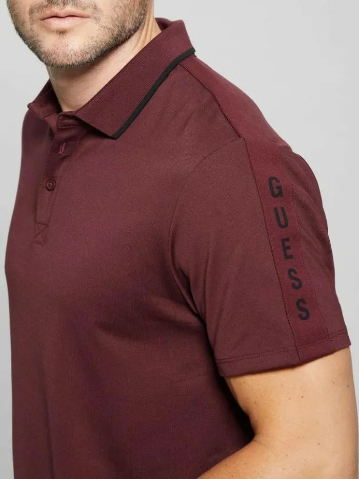 Men GUESS Shirts Paul Pique Tape Polo Shirt Red Noir