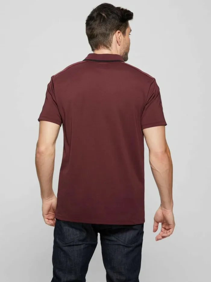 Men GUESS Shirts Paul Pique Tape Polo Shirt Red Noir