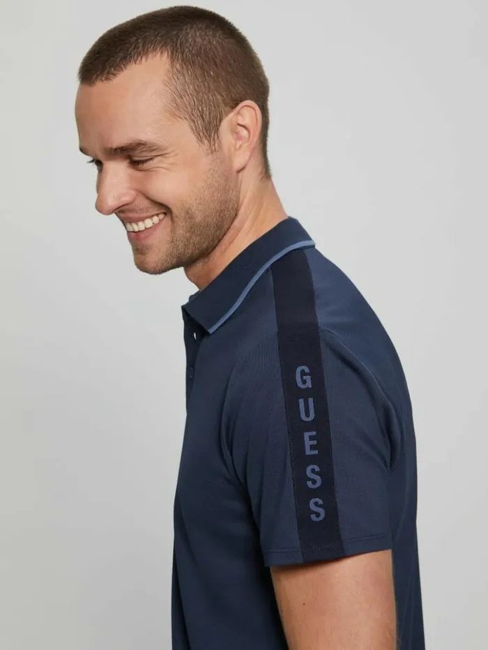 Men GUESS Shirts Paul Pique Tape Polo Shirt Silk Blue