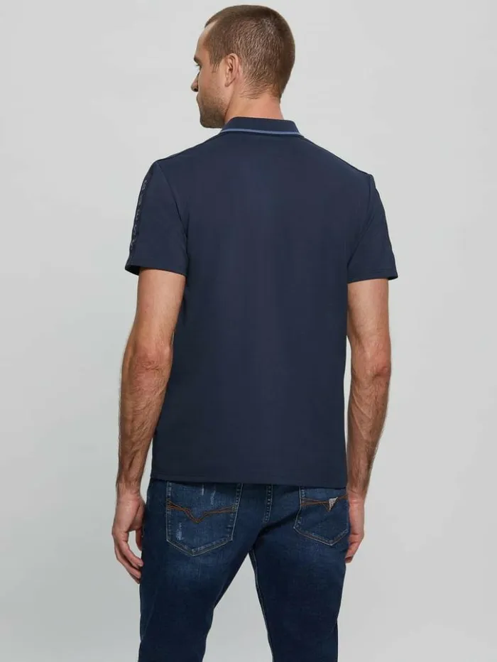 Men GUESS Shirts Paul Pique Tape Polo Shirt Silk Blue