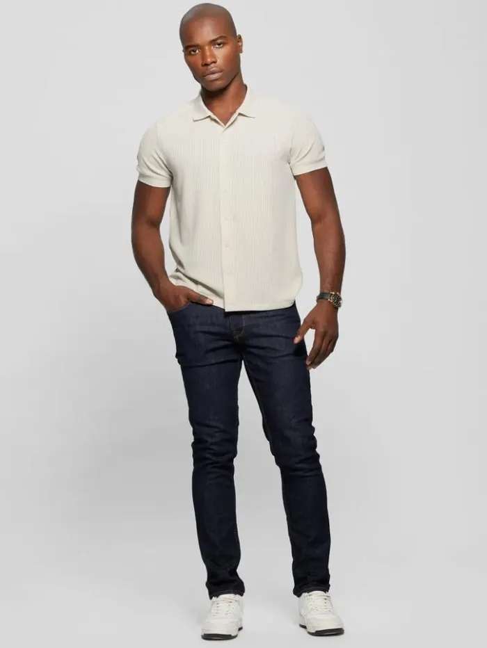 Men GUESS Shirts Pointelle Knit Shirt Birch Bark