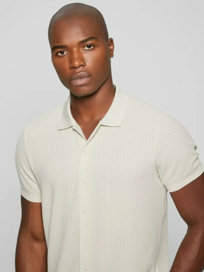 Men GUESS Shirts Pointelle Knit Shirt Birch Bark
