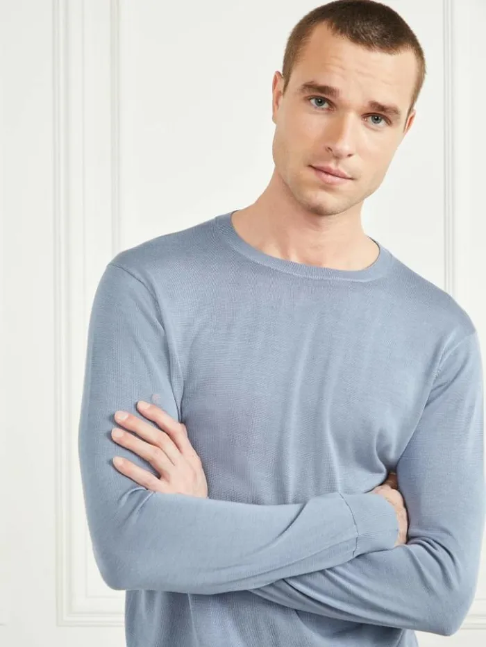 Men GUESS Shirts Silk Crewneck Sweater Cloudy Sky