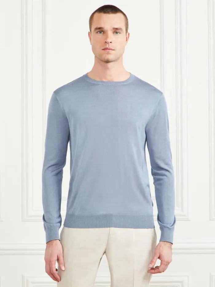 Men GUESS Shirts Silk Crewneck Sweater Cloudy Sky