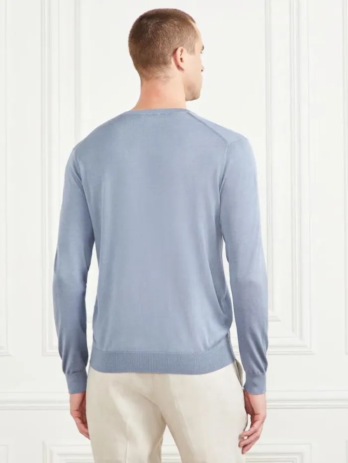 Men GUESS Shirts Silk Crewneck Sweater Cloudy Sky