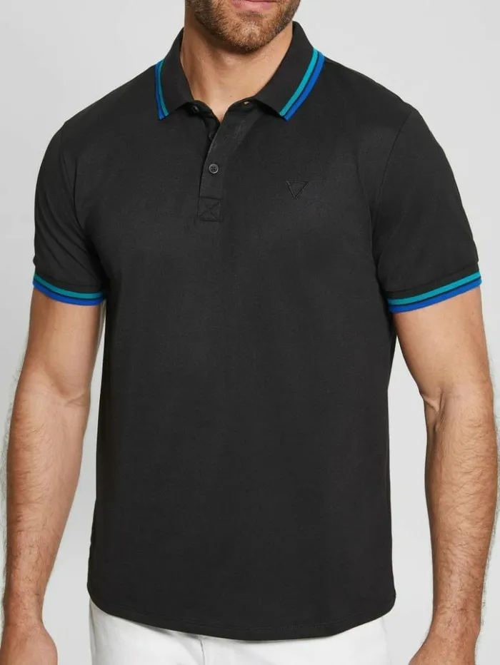 Men GUESS Shirts Sports Pique Polo Black
