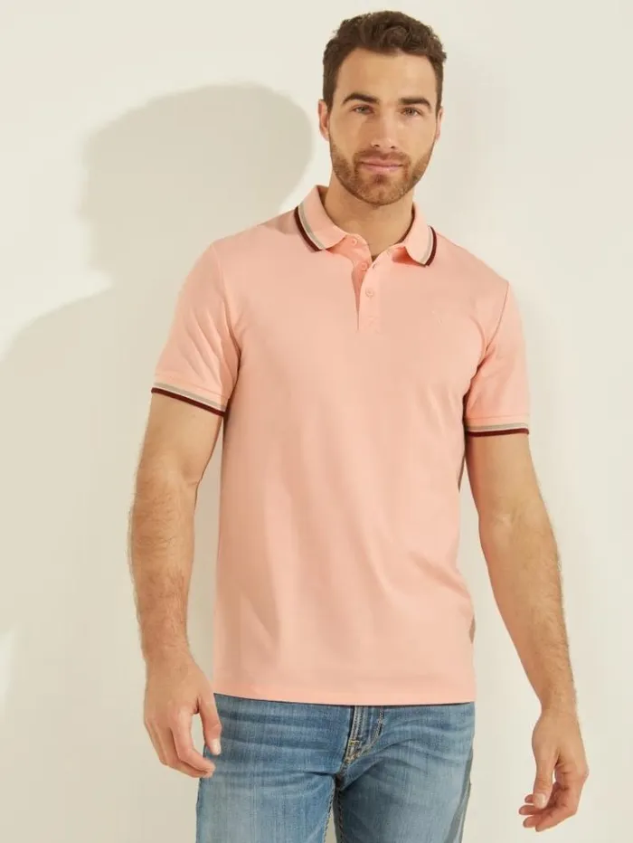 Men GUESS Shirts Sports Pique Polo Blossom Light Pink