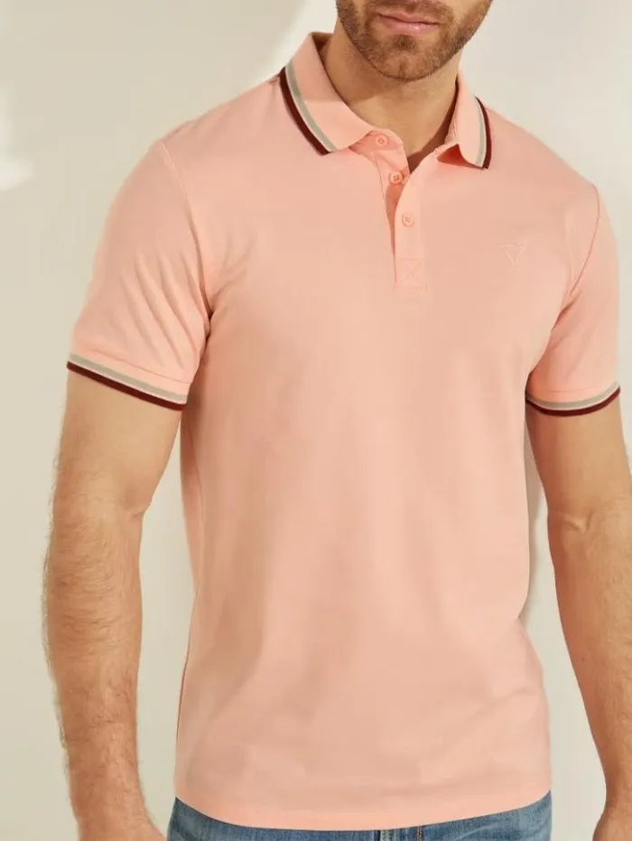 Men GUESS Shirts Sports Pique Polo Blossom Light Pink