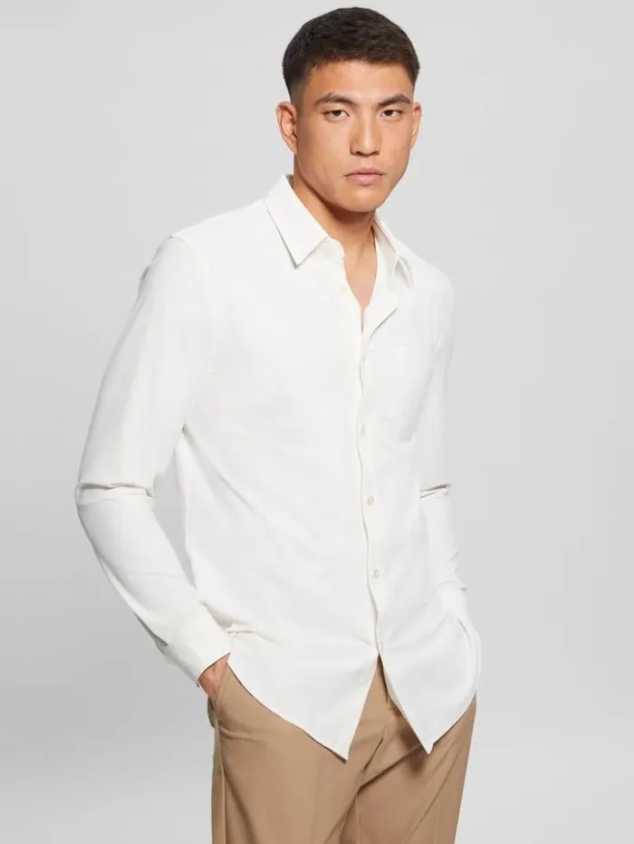 Men GUESS Shirts Sunset TechStretch Shirt Salt White
