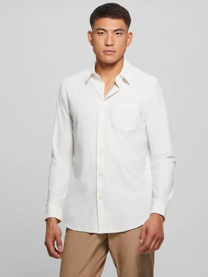 Men GUESS Shirts Sunset TechStretch Shirt Salt White