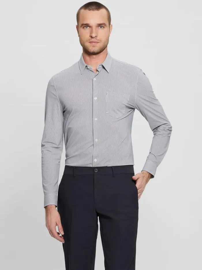 Men GUESS Shirts Sunset TechStretch Shirt Whtblue Pinstripe
