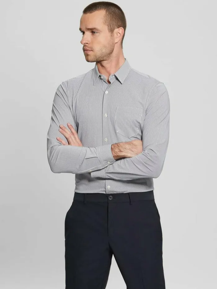 Men GUESS Shirts Sunset TechStretch Shirt Whtblue Pinstripe