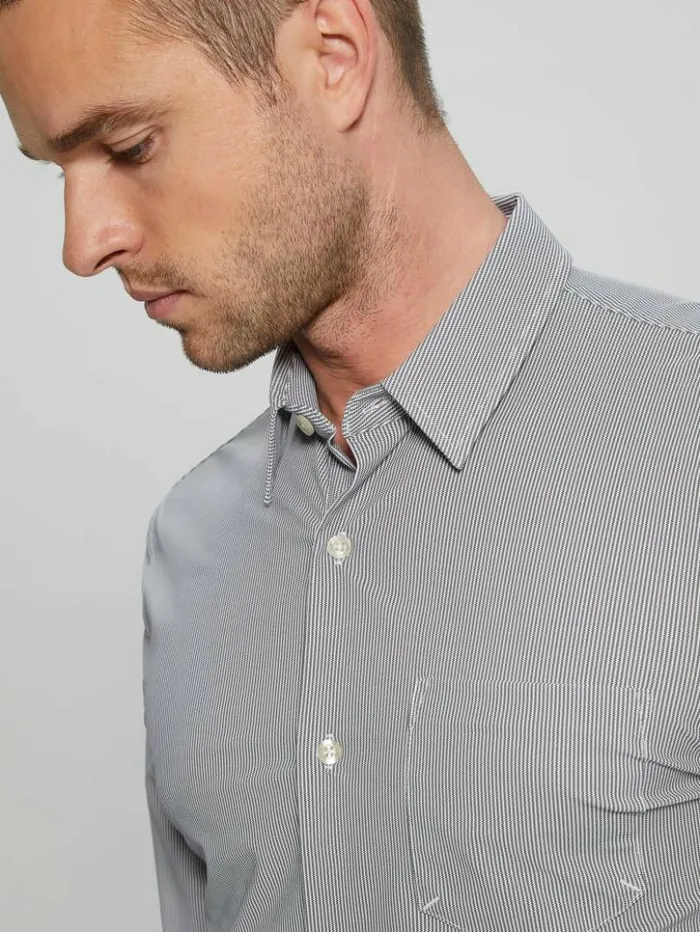 Men GUESS Shirts Sunset TechStretch Shirt Whtblue Pinstripe