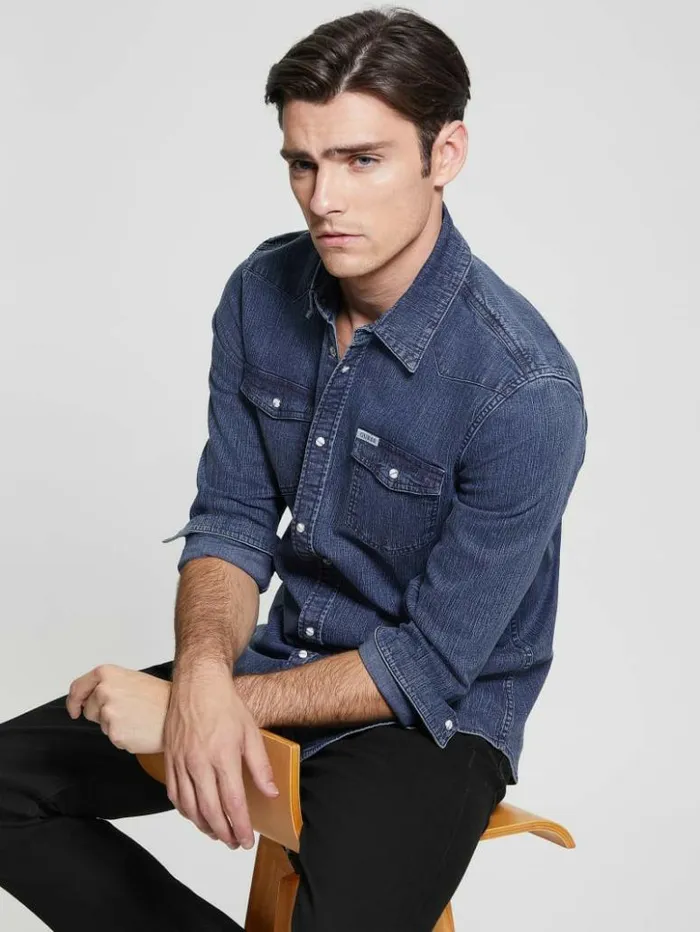 Men GUESS Shirts Truckee Denim Shirt Crest