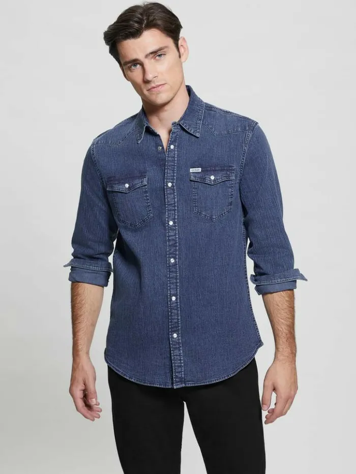 Men GUESS Shirts Truckee Denim Shirt Crest