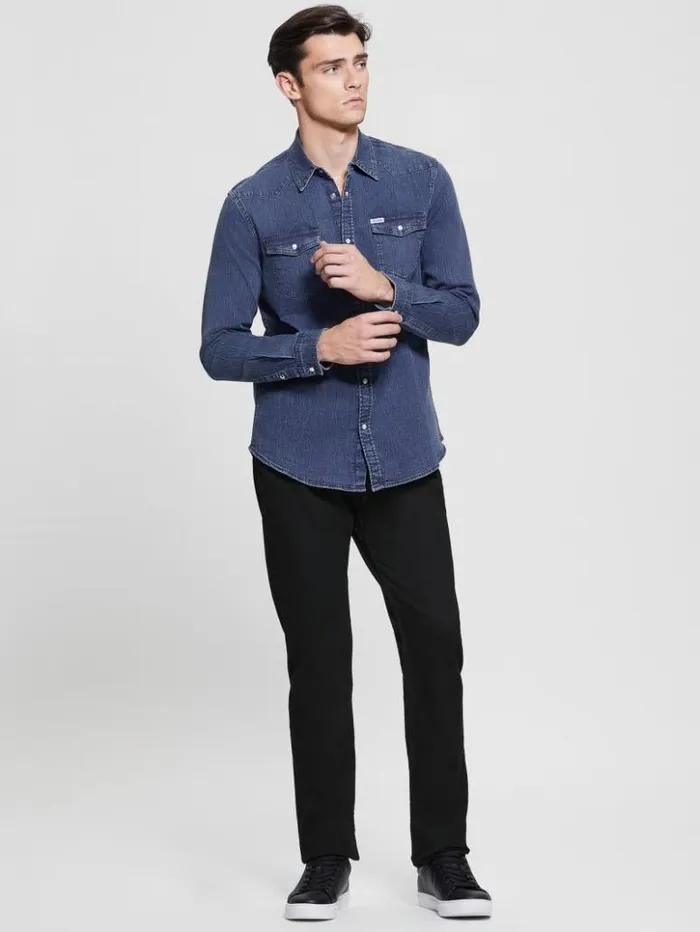 Men GUESS Shirts Truckee Denim Shirt Crest