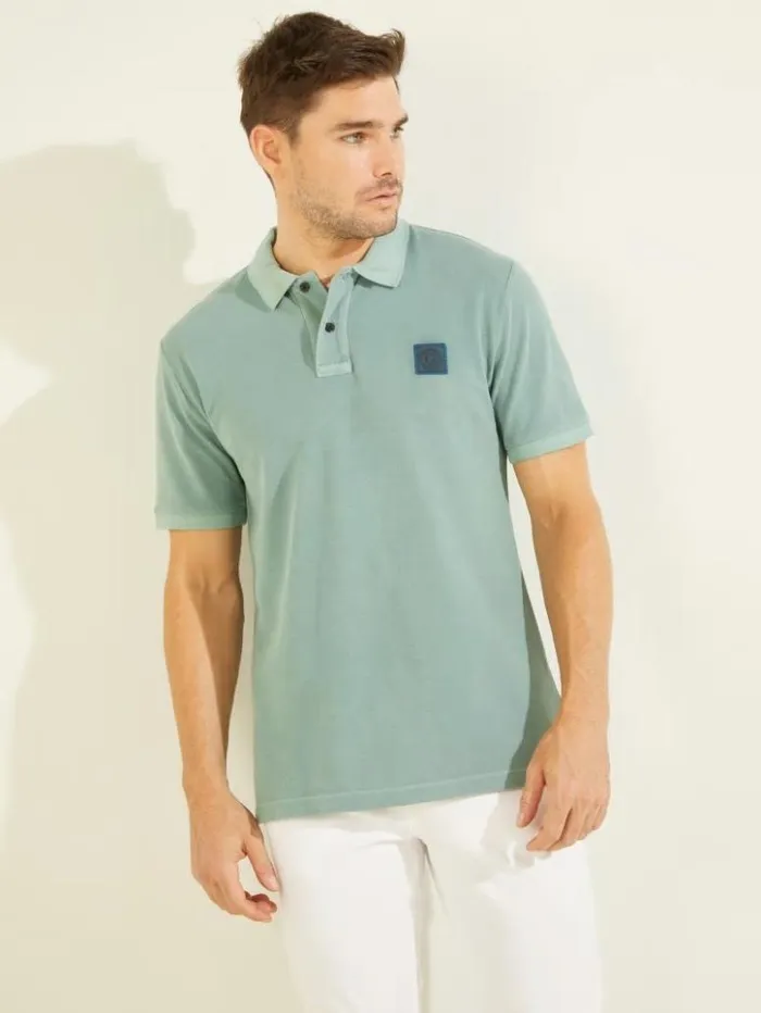 Men GUESS Shirts Washed Polo Dark Jade
