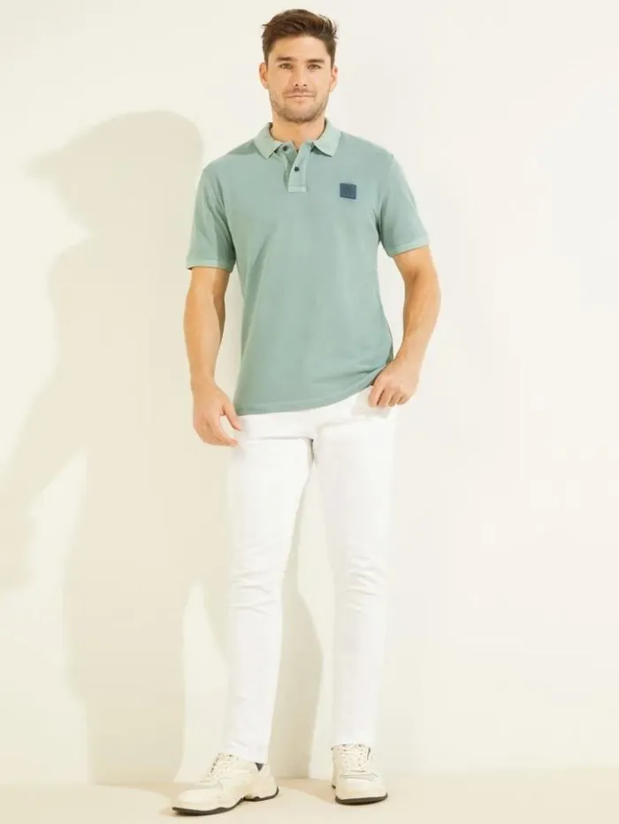 Men GUESS Shirts Washed Polo Dark Jade