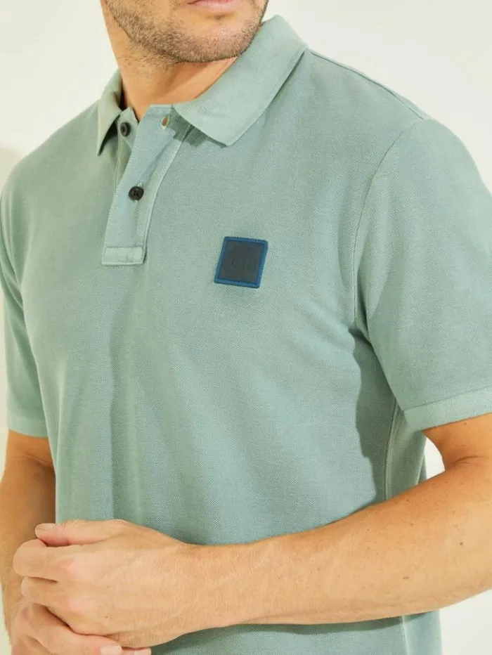 Men GUESS Shirts Washed Polo Dark Jade