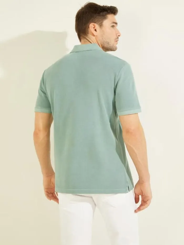 Men GUESS Shirts Washed Polo Dark Jade