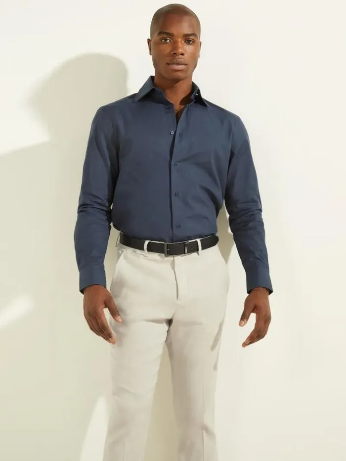 Men GUESS Shirts William Shirt Silk Blue
