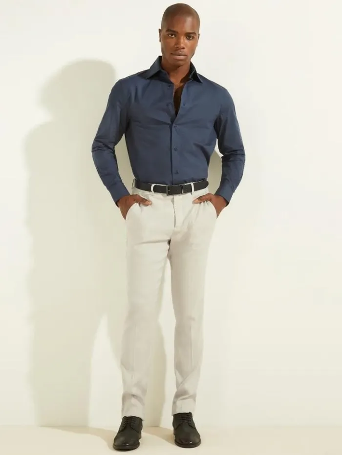 Men GUESS Shirts William Shirt Silk Blue