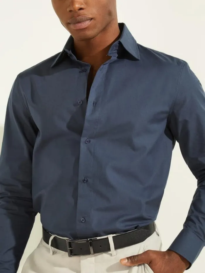 Men GUESS Shirts William Shirt Silk Blue