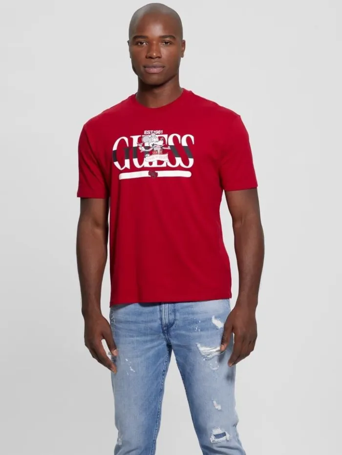 Men GUESS TShirts and Tanks Cartoon Signature Tee Samba Red Vibes