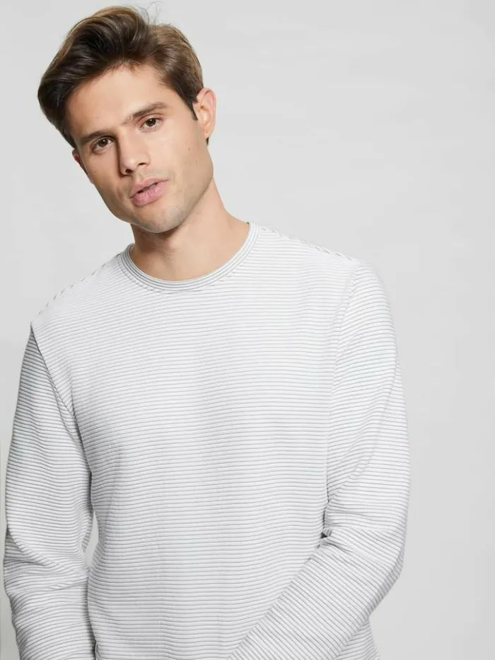 Men GUESS TShirts and Tanks Colima Striped Tee Pure White Multi