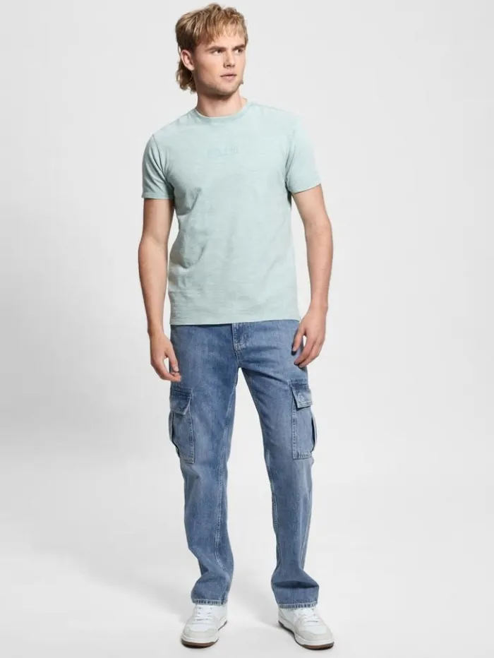 Men GUESS TShirts and Tanks David Acid Wash Tee Lagoon Fog Multi