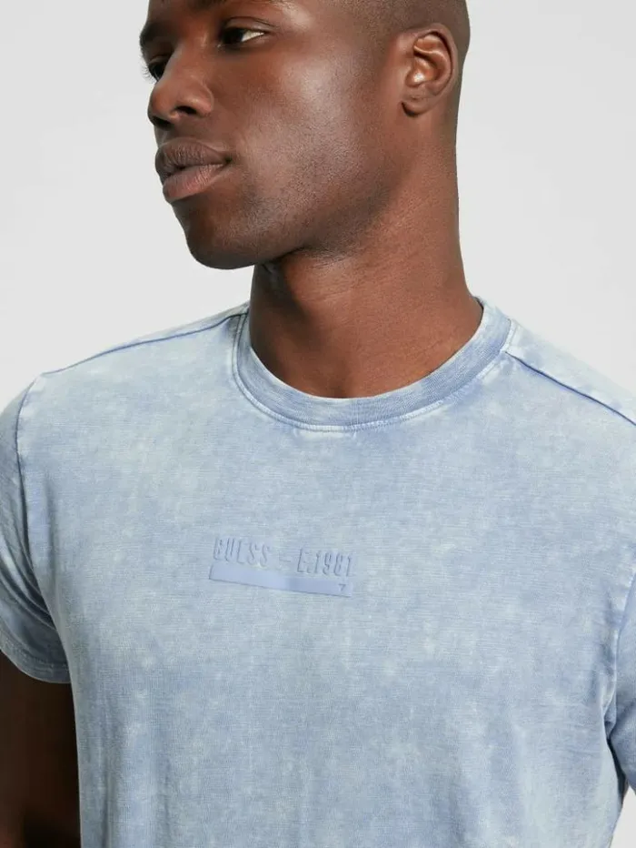 Men GUESS TShirts and Tanks David Acid Wash Tee Nimbus Blue Multi