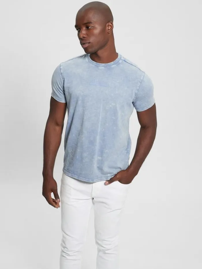Men GUESS TShirts and Tanks David Acid Wash Tee Nimbus Blue Multi