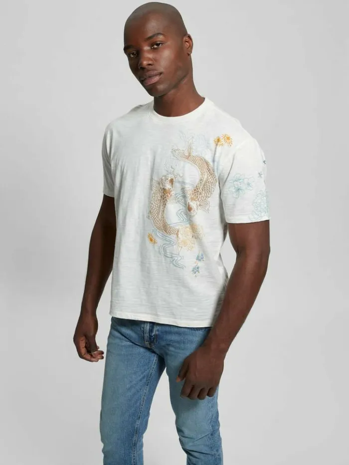 Men GUESS TShirts and Tanks David Embroidered Tee Salt White