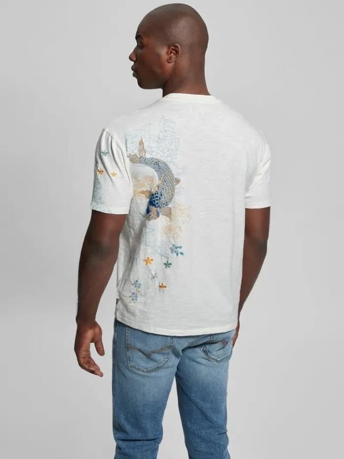 Men GUESS TShirts and Tanks David Embroidered Tee Salt White