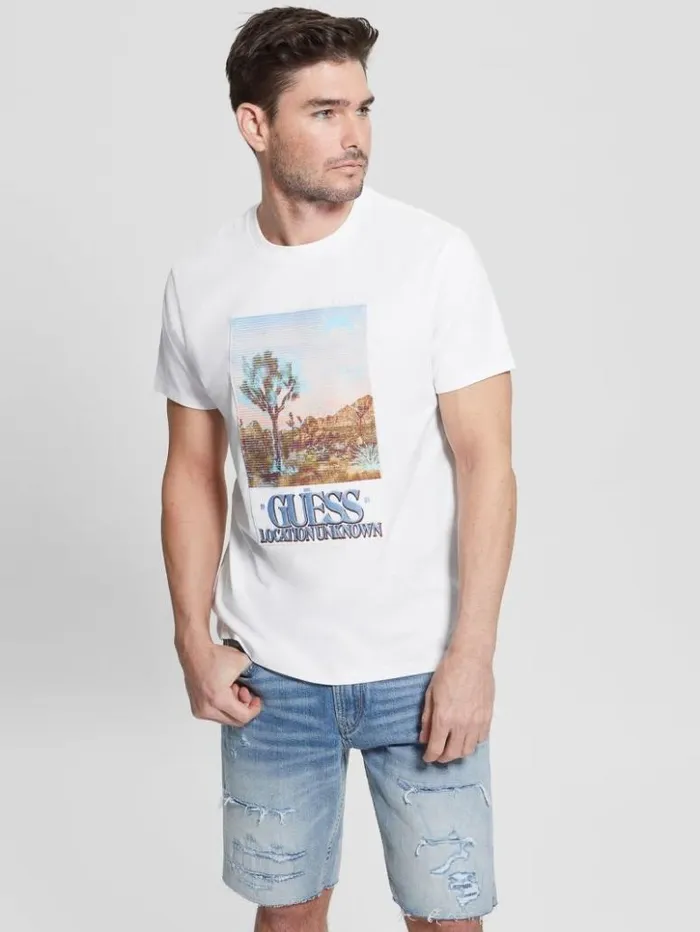 Men GUESS TShirts and Tanks Desert Photo Tee Pure White