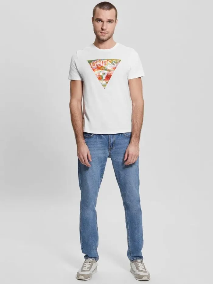 Men GUESS TShirts and Tanks Eco Abstract Triangle Logo Tee Pure White