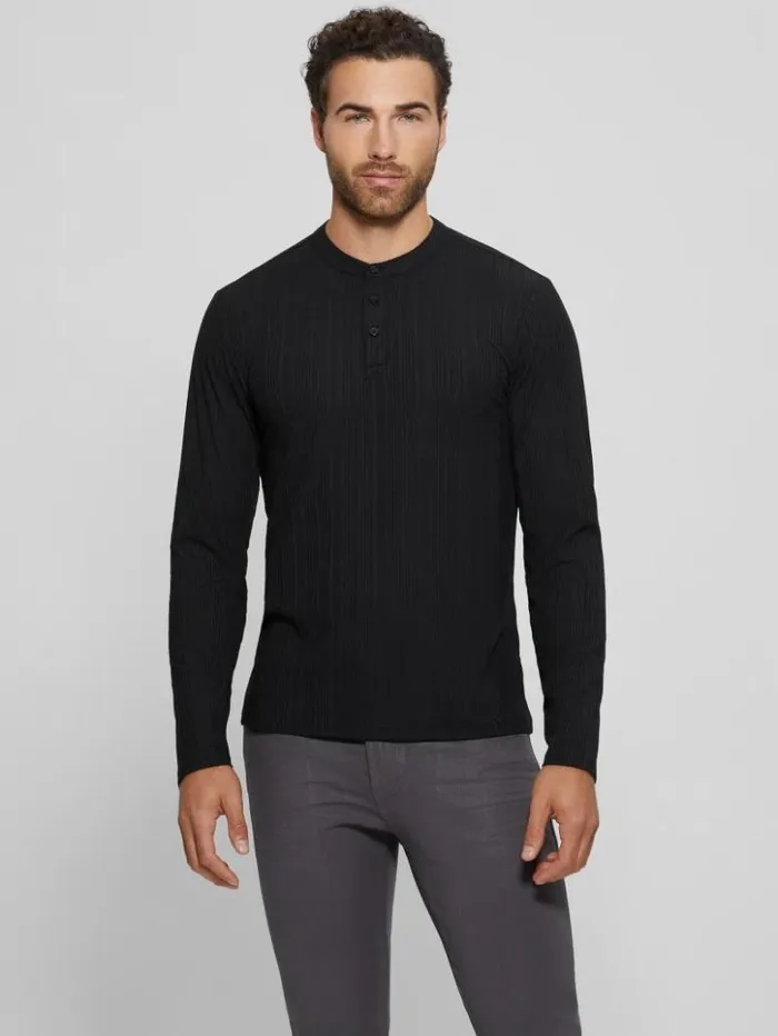 Men GUESS TShirts and Tanks Eco Brentwood Knit Henley Black