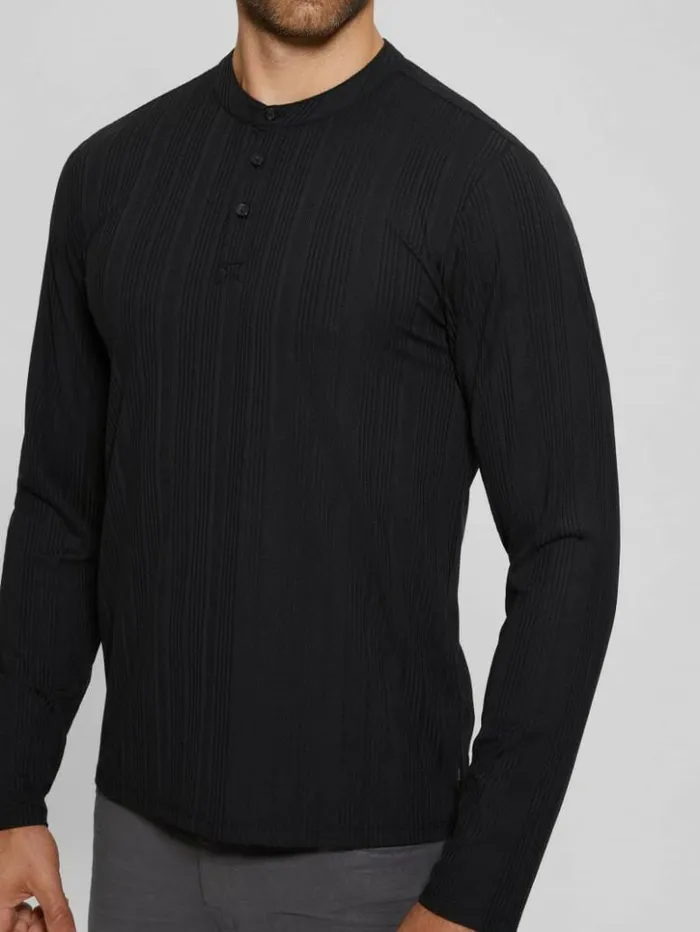 Men GUESS TShirts and Tanks Eco Brentwood Knit Henley Black