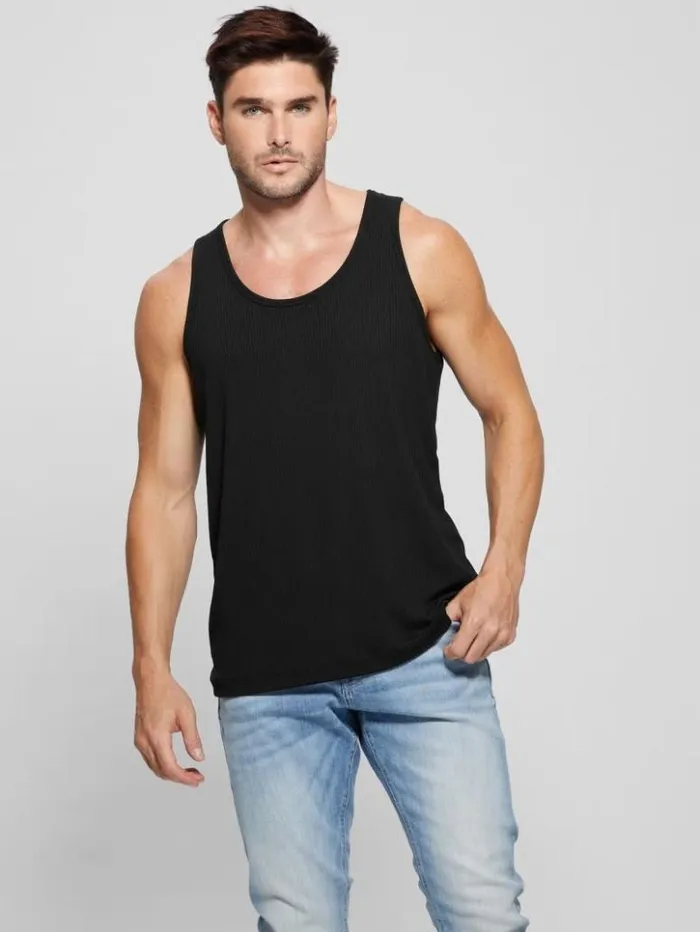 Men GUESS TShirts and Tanks Eco Cyrus Ribbed Tank Black