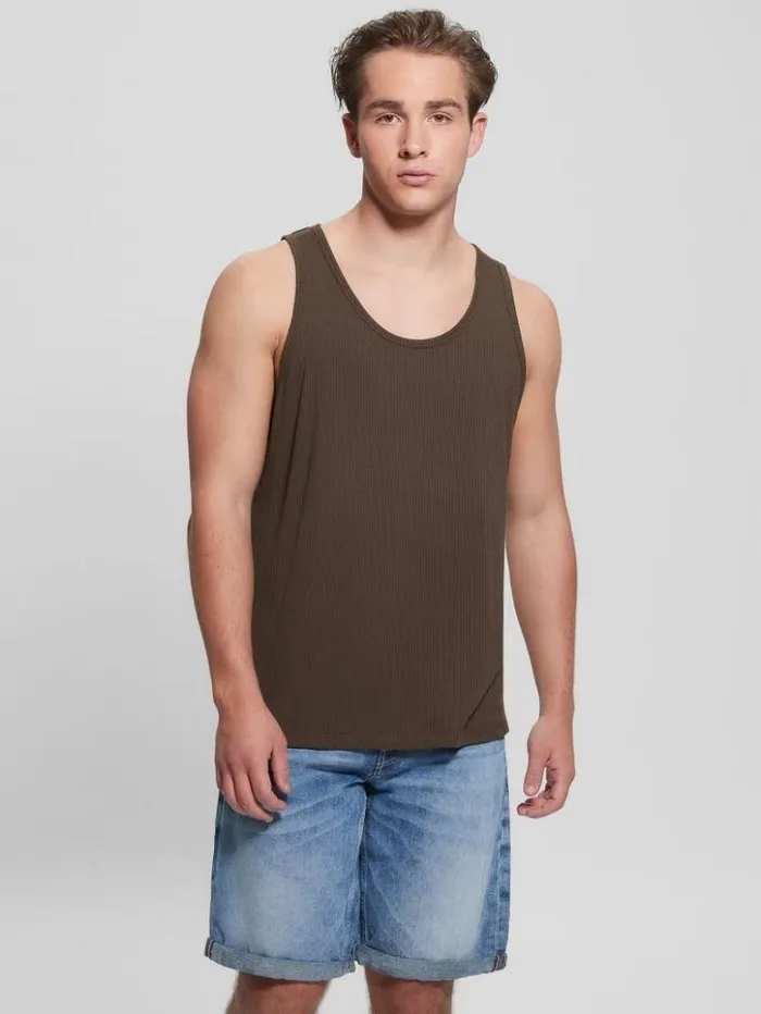 Men GUESS TShirts and Tanks Eco Cyrus Ribbed Tank Cafe Noir